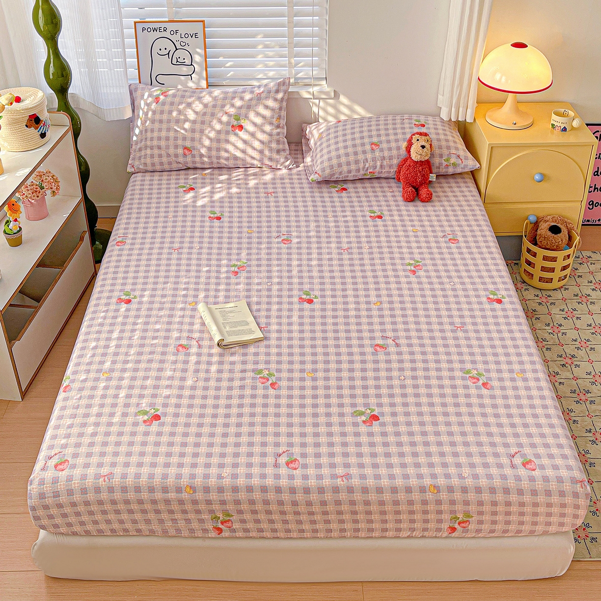 91家纺网 家纺一手货源 找家纺 仟人梦 2026新款云感双层纱印花单床笠床笠单件 草莓之语