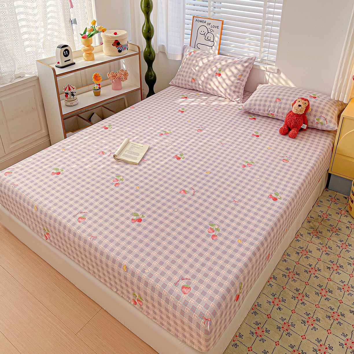 91家纺网 家纺一手货源 找家纺 仟人梦 2026新款云感双层纱印花单床笠床笠单件 草莓之语