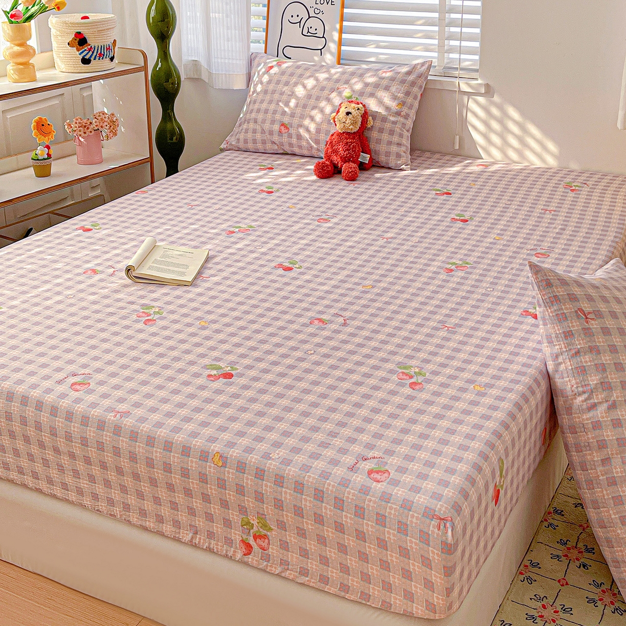 91家纺网 家纺一手货源 找家纺 仟人梦 2026新款云感双层纱印花单床笠床笠单件 草莓之语