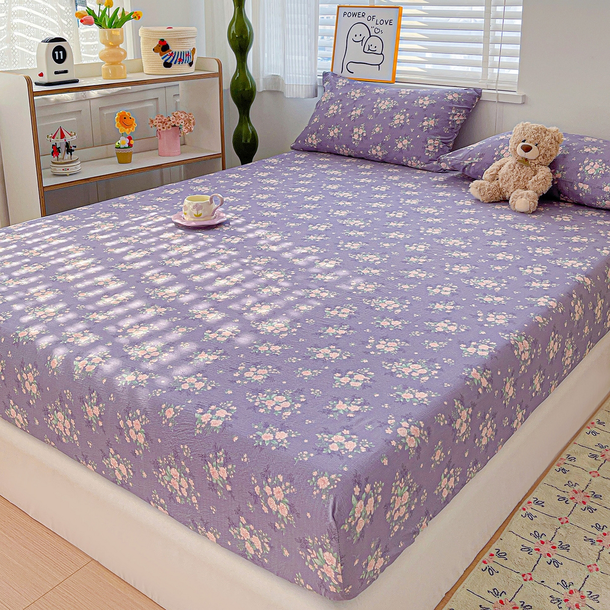 91家纺网 家纺一手货源 找家纺 仟人梦 2026新款云感双层纱印花单床笠床笠单件 豆蔻