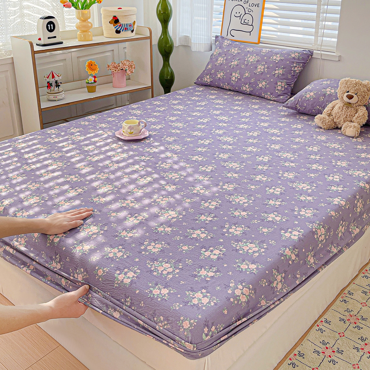 91家纺网 家纺一手货源 找家纺 仟人梦 2026新款云感双层纱印花单床笠床笠单件 豆蔻