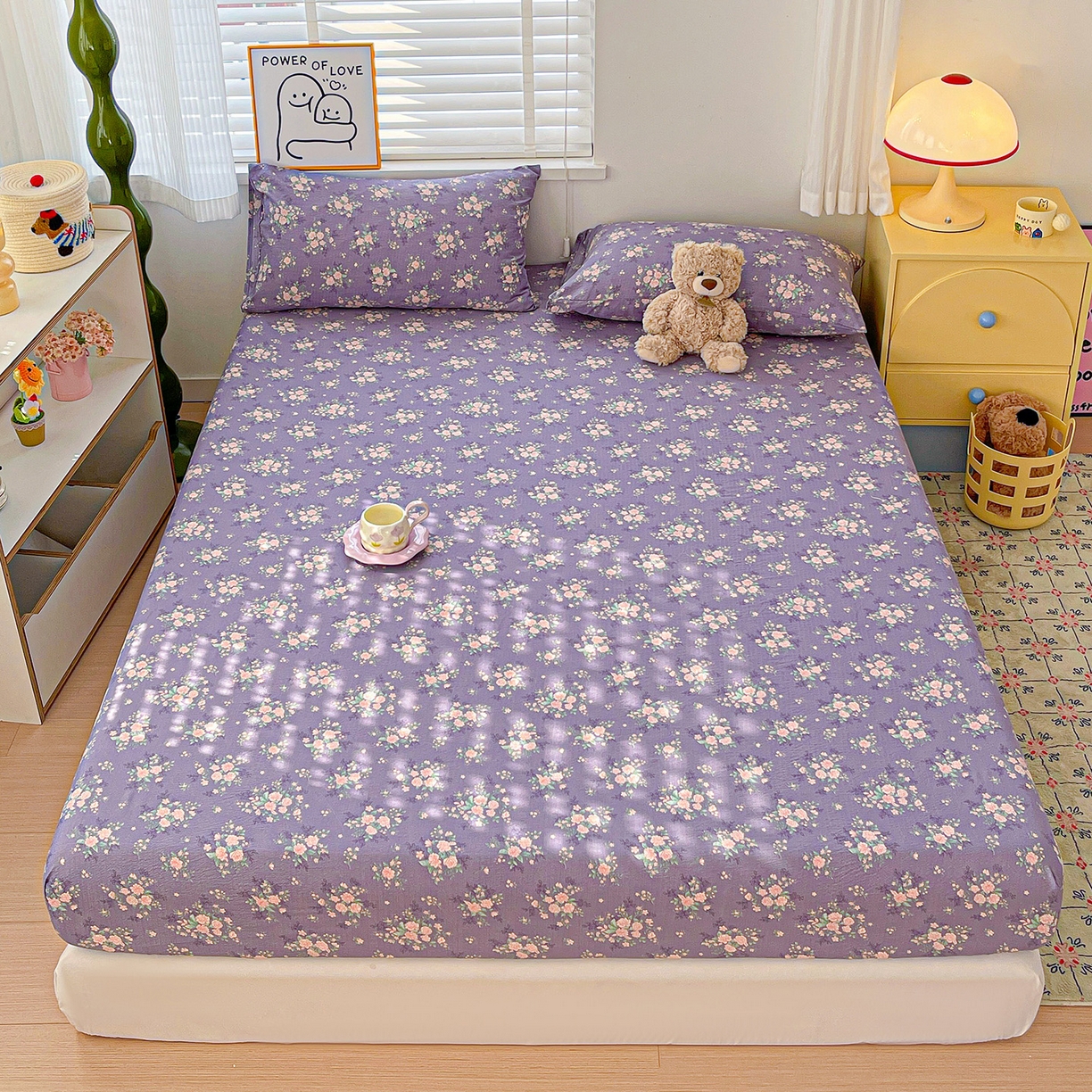 91家纺网 家纺一手货源 找家纺 仟人梦 2026新款云感双层纱印花单床笠床笠单件 豆蔻