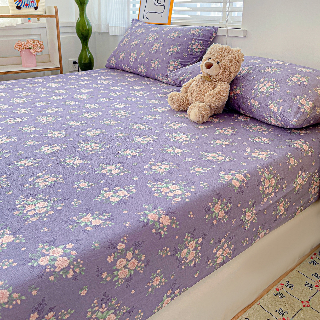 91家纺网 家纺一手货源 找家纺 仟人梦 2026新款云感双层纱印花单床笠床笠单件 豆蔻