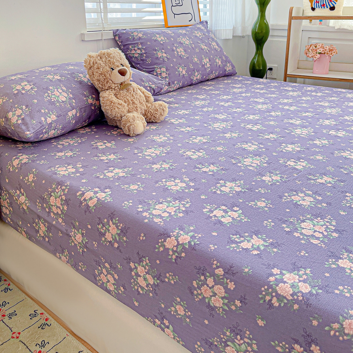 91家纺网 家纺一手货源 找家纺 仟人梦 2026新款云感双层纱印花单床笠床笠单件 豆蔻