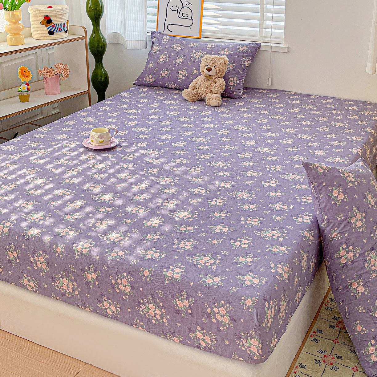 91家纺网 家纺一手货源 找家纺 仟人梦 2026新款云感双层纱印花单床笠床笠单件 豆蔻