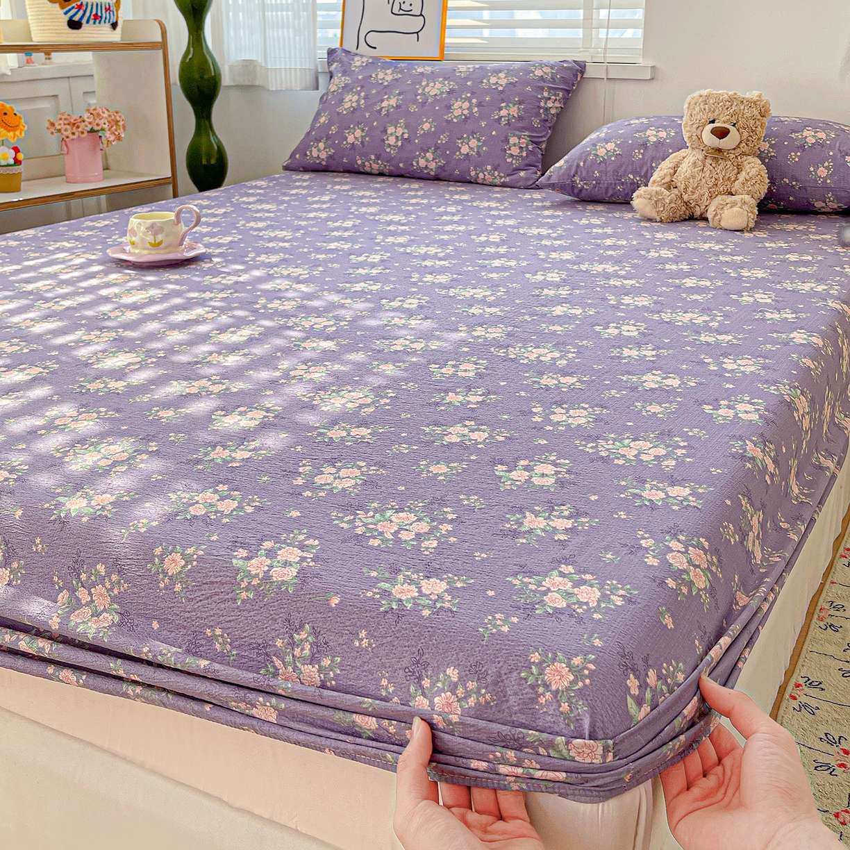 91家纺网 家纺一手货源 找家纺 仟人梦 2026新款云感双层纱印花单床笠床笠单件 豆蔻