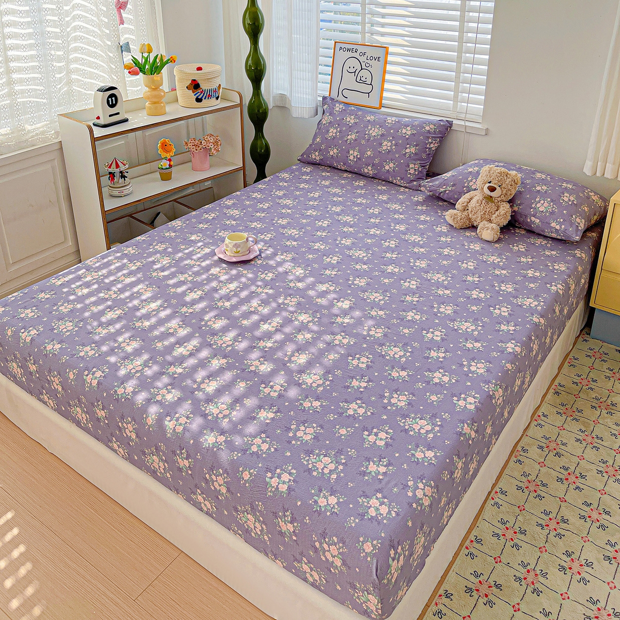 91家纺网 家纺一手货源 找家纺 仟人梦 2026新款云感双层纱印花单床笠床笠单件 豆蔻