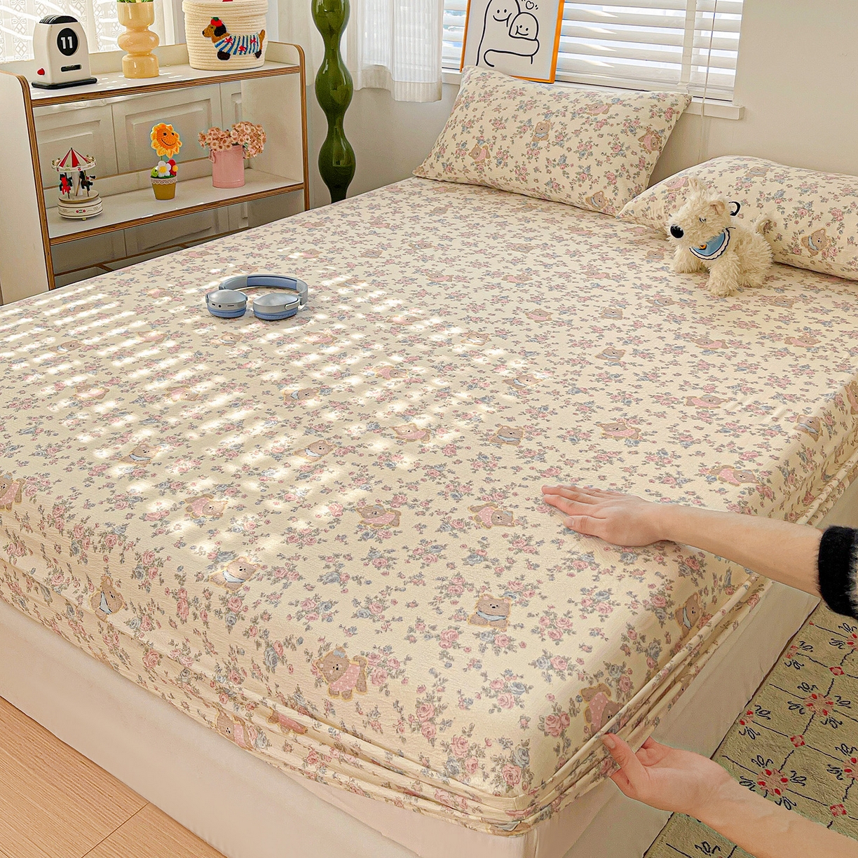 仟人梦 2026新款云感双层纱印花单床笠床笠单件 花园里