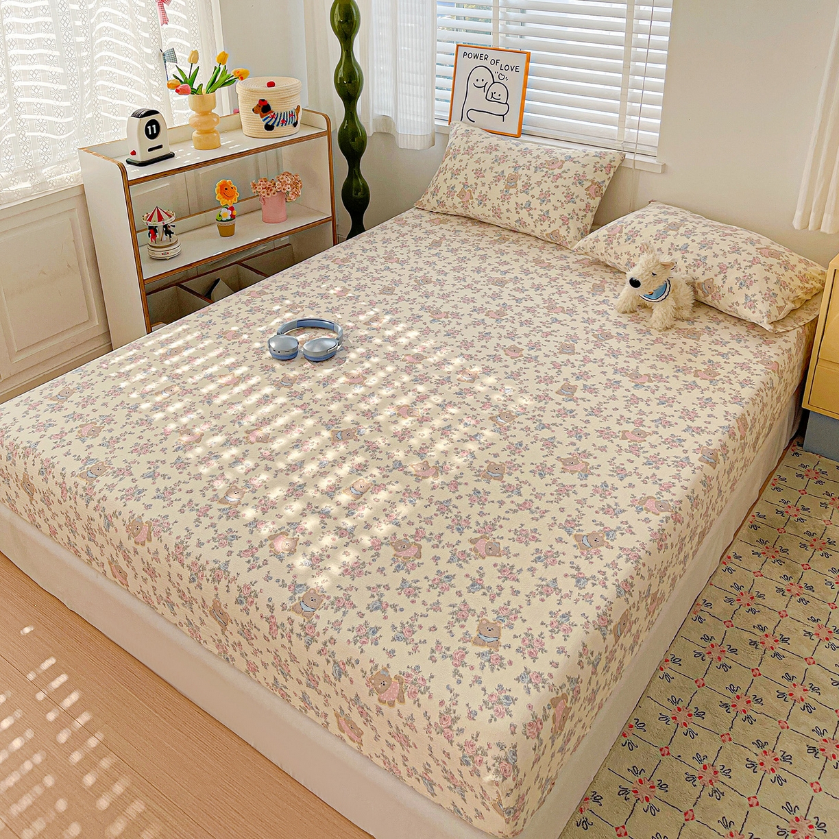 91家纺网 家纺一手货源 找家纺 仟人梦 2026新款云感双层纱印花单床笠床笠单件 花园里