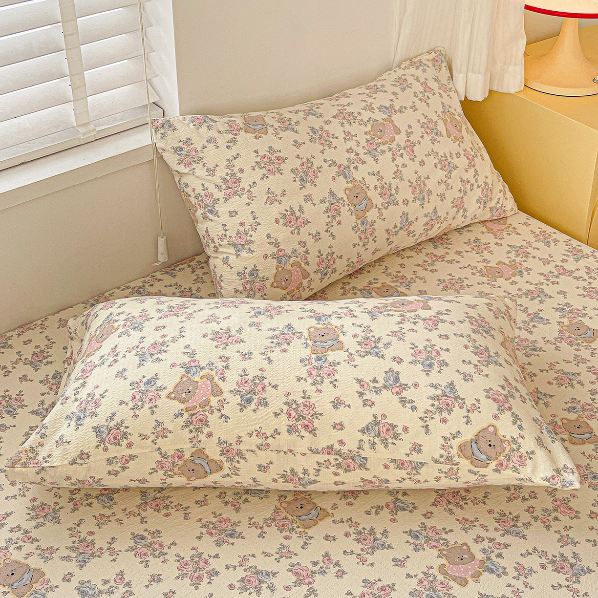 91家纺网 家纺一手货源 找家纺 仟人梦 2026新款云感双层纱印花单床笠床笠单件 花园里