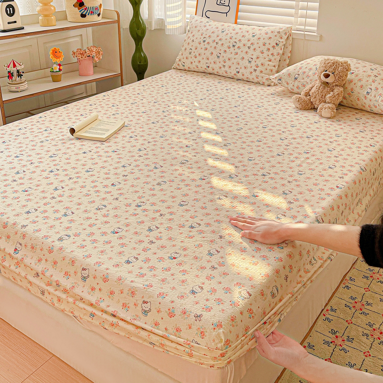 仟人梦 2026新款云感双层纱印花单床笠床笠单件 凯迪猫