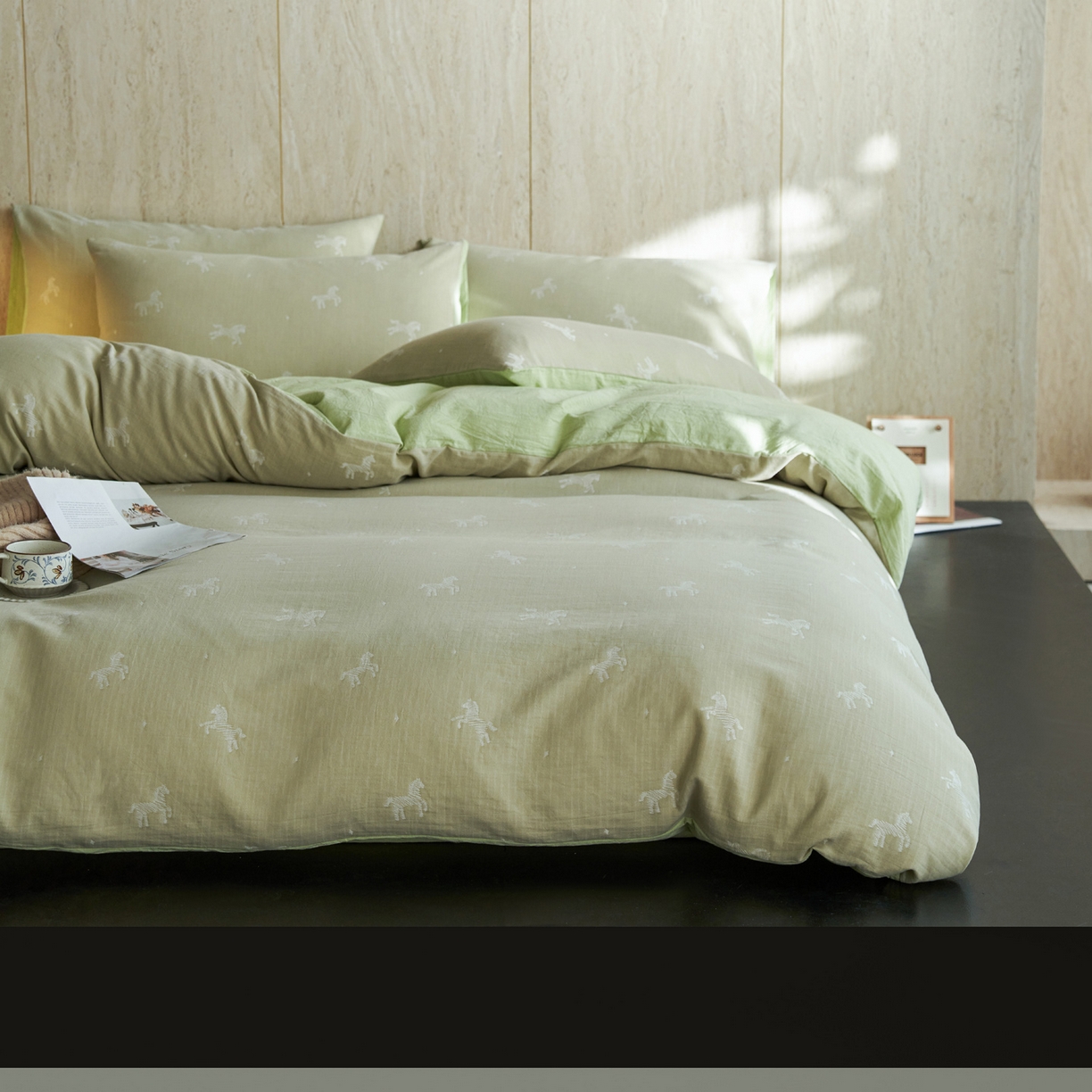 91家纺网 家纺一手货源 找家纺 如一 2026新款色织提花全棉水洗棉纯棉四件套第二批 骏影-绿