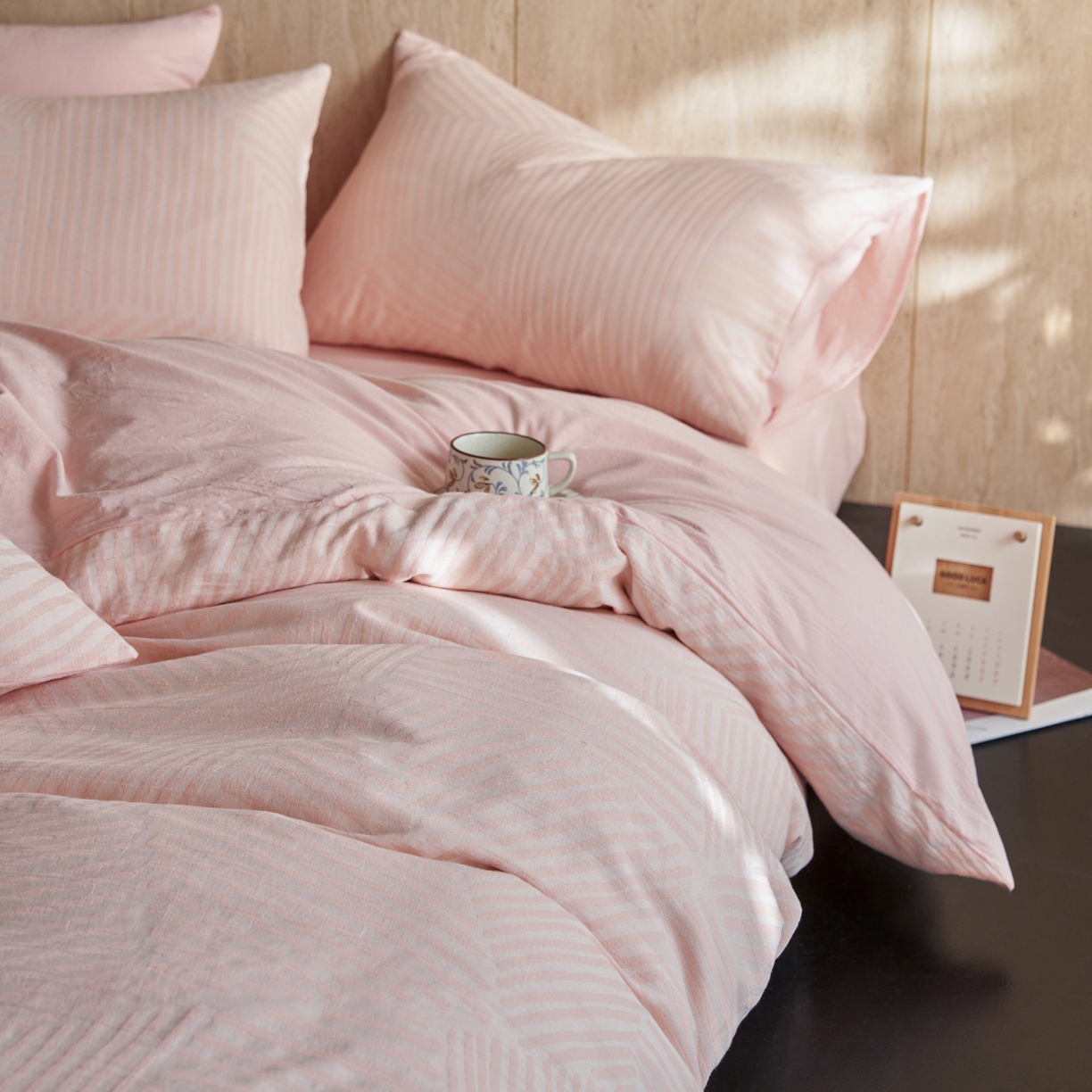 91家纺网 家纺一手货源 找家纺 如一 2026新款色织提花全棉水洗棉纯棉四件套第二批 序章-粉