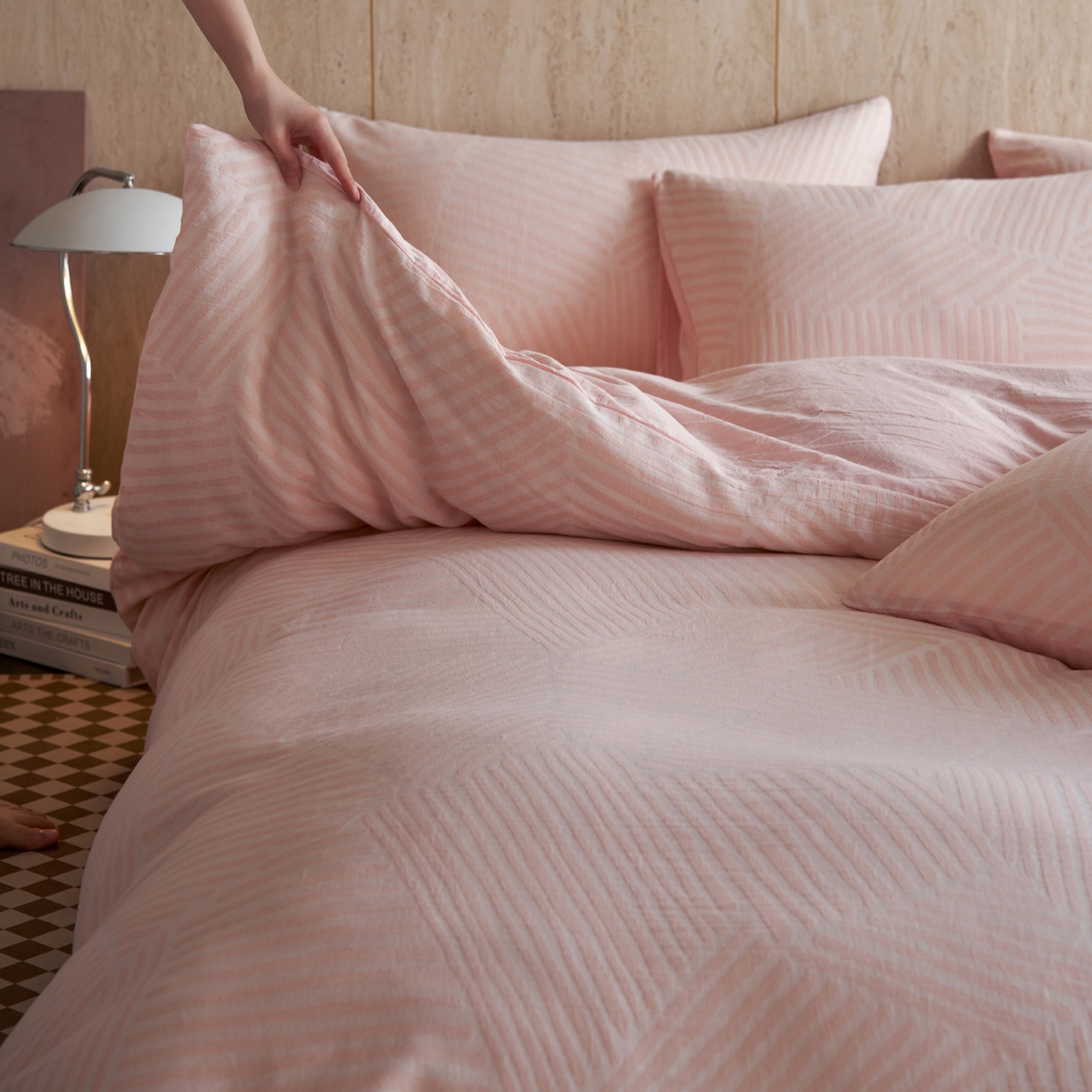 91家纺网 家纺一手货源 找家纺 如一 2026新款色织提花全棉水洗棉纯棉四件套第二批 序章-粉