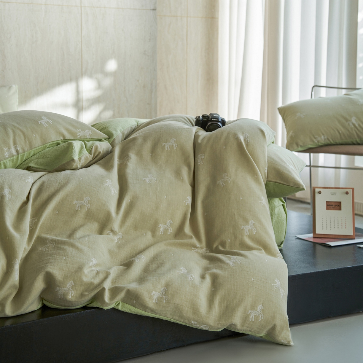 91家纺网 家纺一手货源 找家纺 如一 2026新款色织提花全棉水洗棉纯棉四件套第二批 骏影-绿