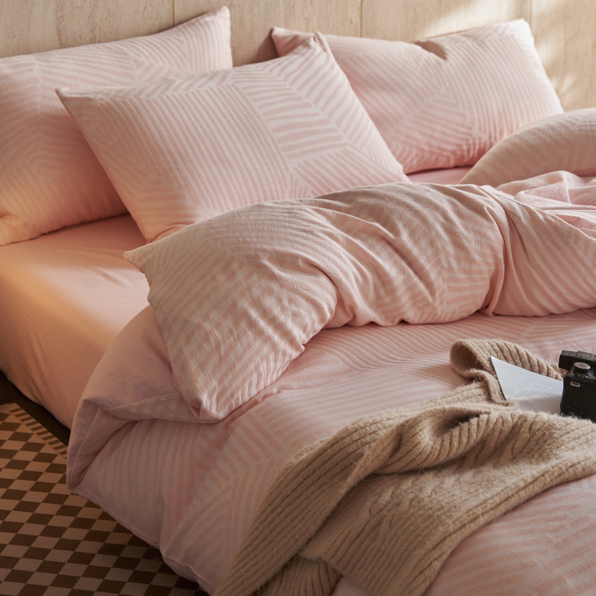 91家纺网 家纺一手货源 找家纺 如一 2026新款色织提花全棉水洗棉纯棉四件套第二批 序章-粉