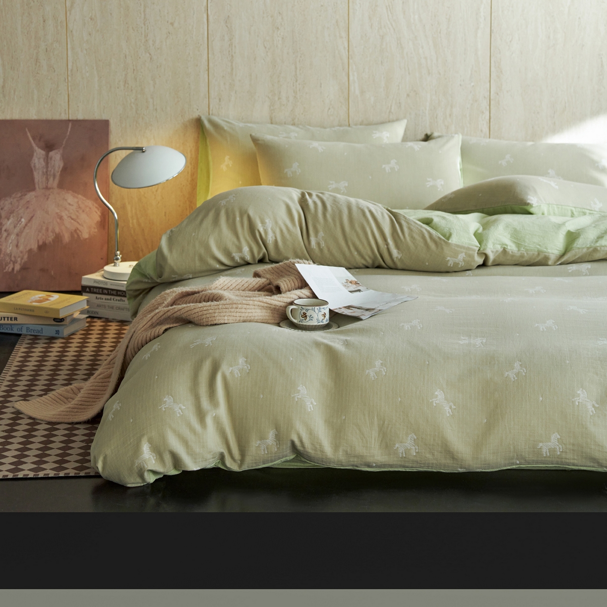 91家纺网 家纺一手货源 找家纺 如一 2026新款色织提花全棉水洗棉纯棉四件套第二批 骏影-绿