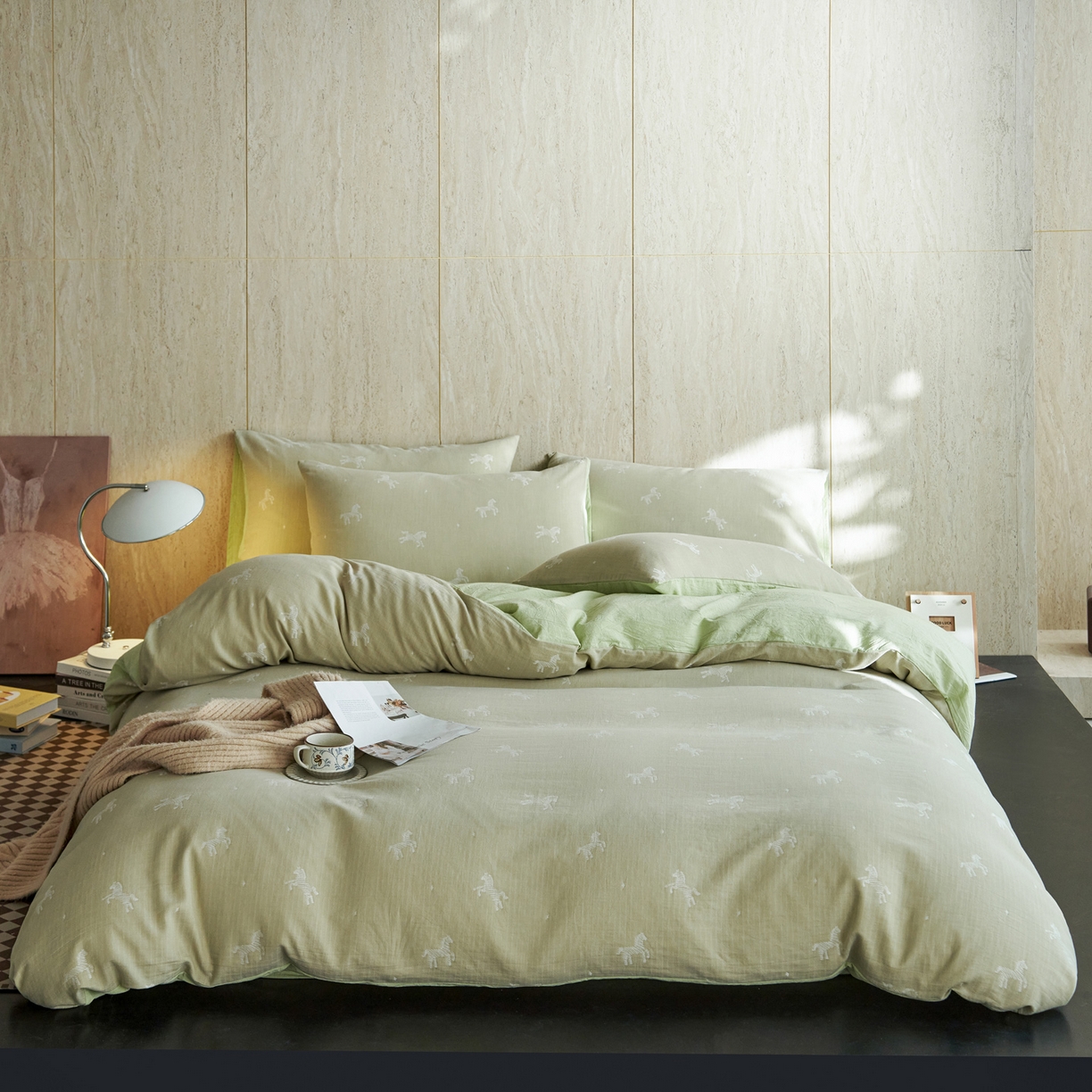 91家纺网 家纺一手货源 找家纺 如一 2026新款色织提花全棉水洗棉纯棉四件套第二批 骏影-绿