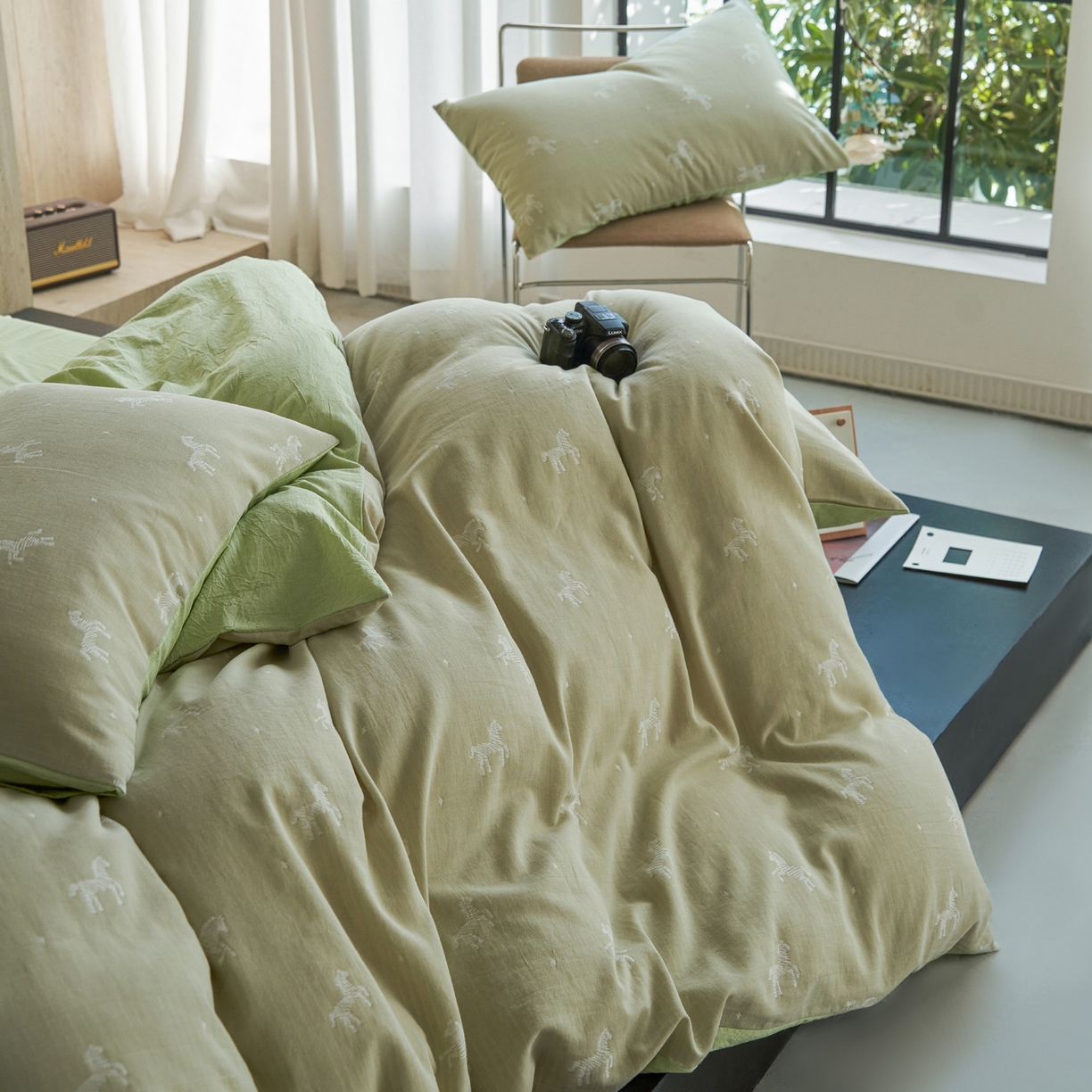 91家纺网 家纺一手货源 找家纺 如一 2026新款色织提花全棉水洗棉纯棉四件套第二批 骏影-绿