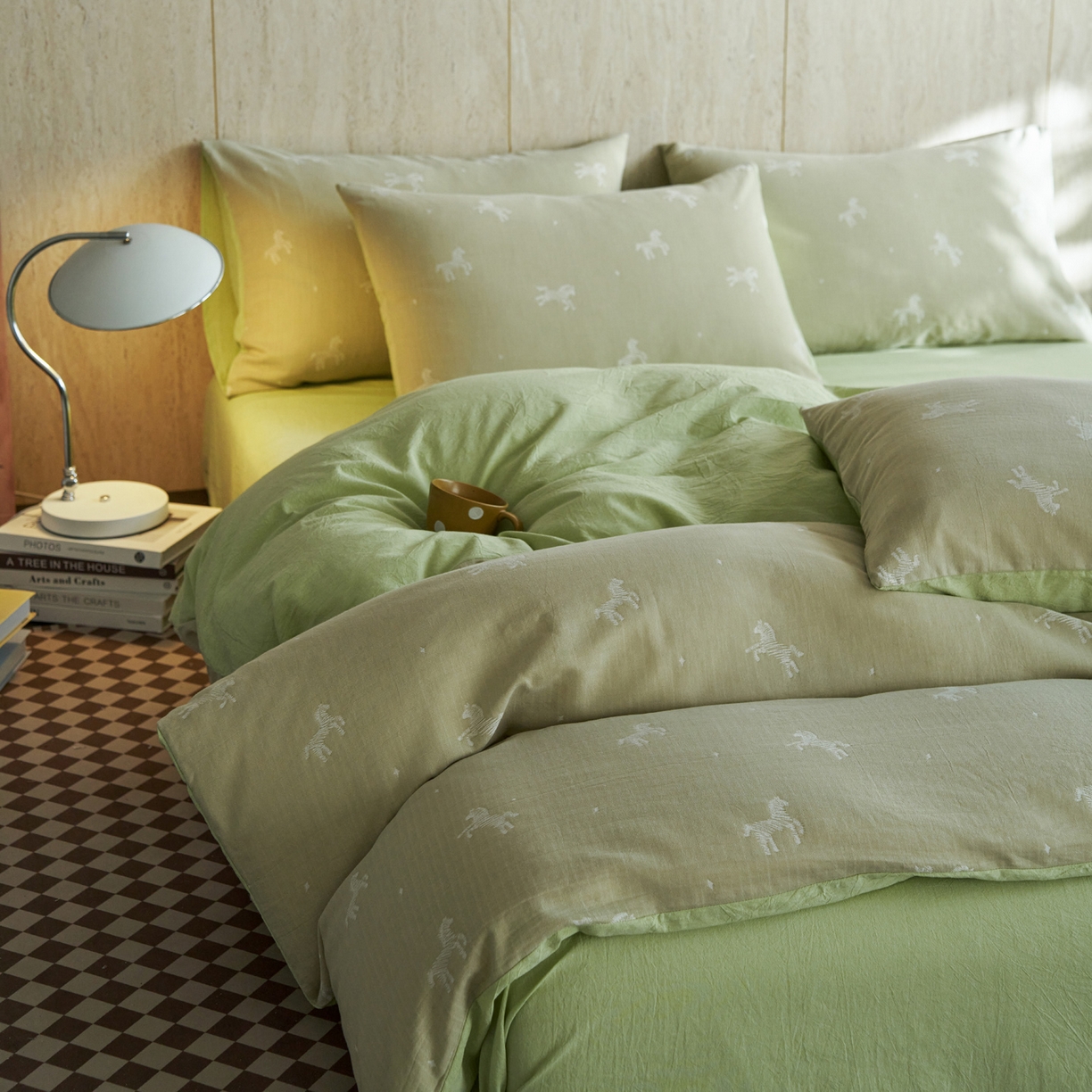 91家纺网 家纺一手货源 找家纺 如一 2026新款色织提花全棉水洗棉纯棉四件套第二批 骏影-绿