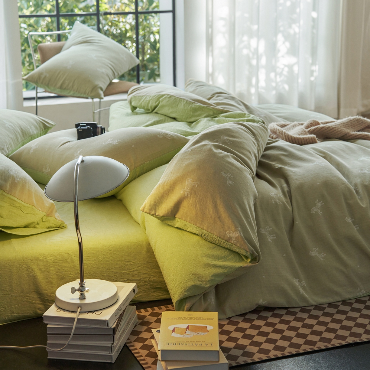 91家纺网 家纺一手货源 找家纺 如一 2026新款色织提花全棉水洗棉纯棉四件套第二批 骏影-绿