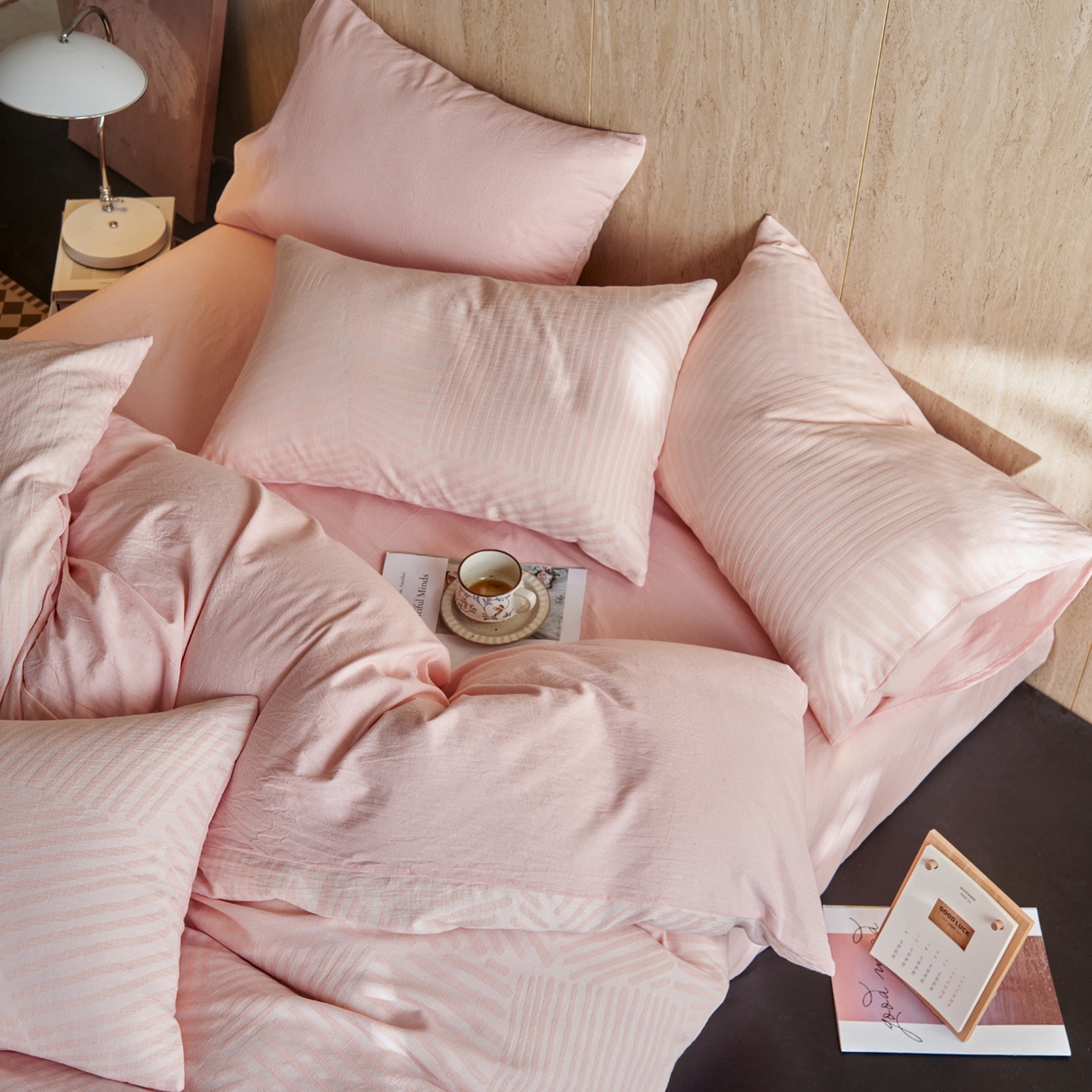 91家纺网 家纺一手货源 找家纺 如一 2026新款色织提花全棉水洗棉纯棉四件套第二批 序章-粉