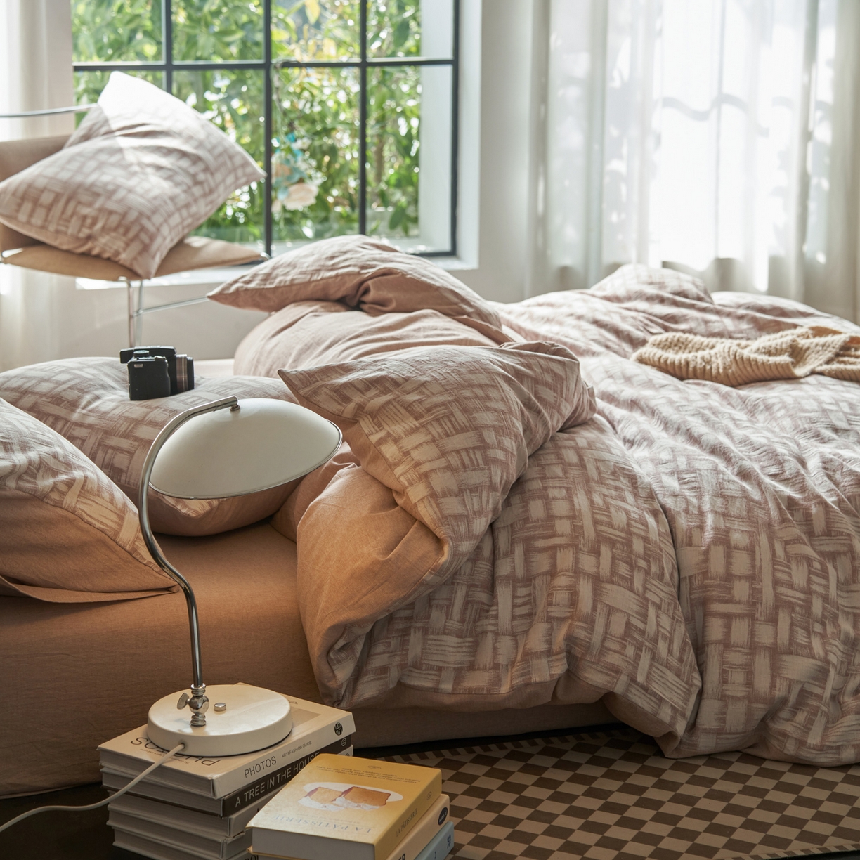 91家纺网 家纺一手货源 找家纺 如一 2026新款色织提花全棉水洗棉纯棉四件套第二批 浮光-咖