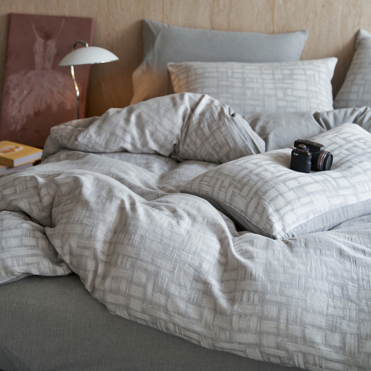 91家纺网 家纺一手货源 找家纺 如一 2026新款色织提花全棉水洗棉纯棉四件套第二批 浮光-灰