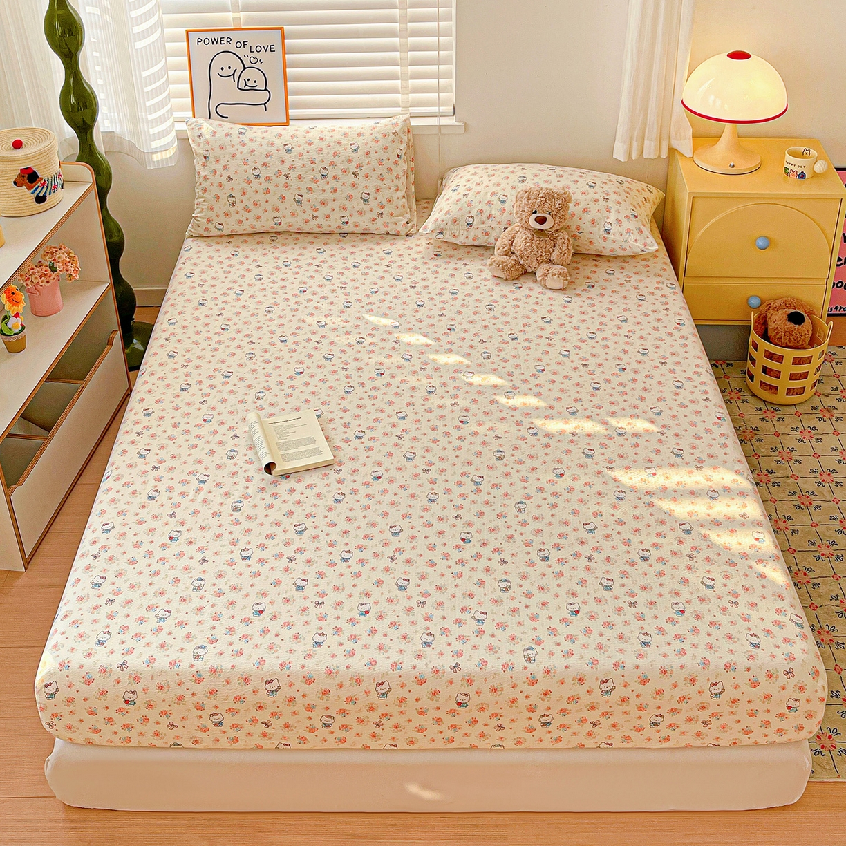 91家纺网 家纺一手货源 找家纺 仟人梦 2026新款云感双层纱印花单床笠床笠单件 凯迪猫