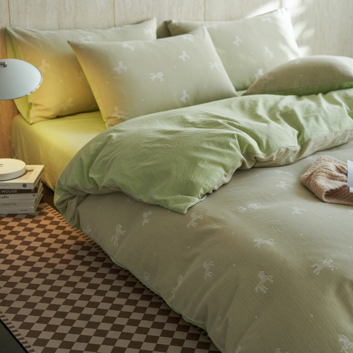 91家纺网 家纺一手货源 找家纺 如一 2026新款色织提花全棉水洗棉纯棉四件套第二批 骏影-绿