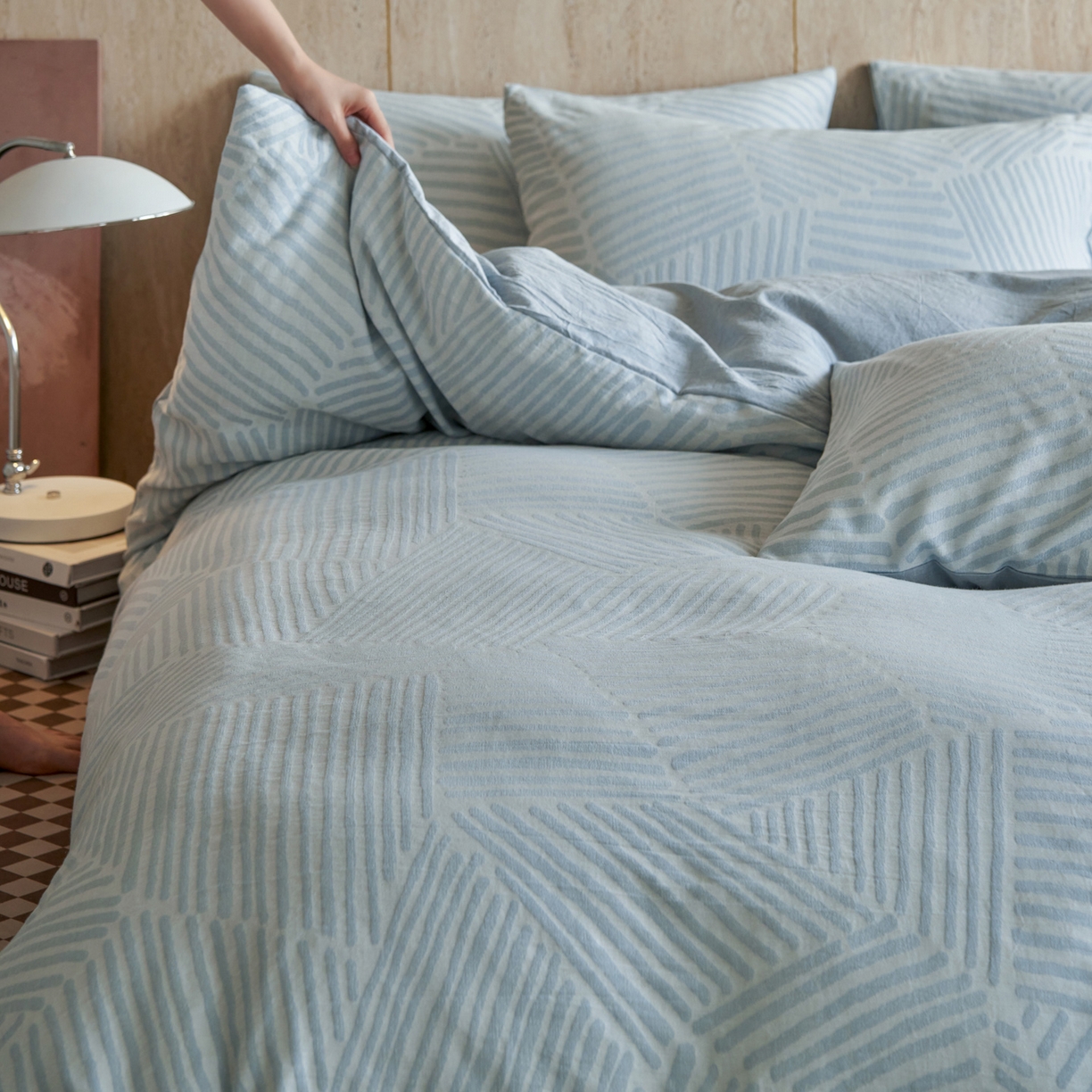 91家纺网 家纺一手货源 找家纺 如一 2026新款色织提花全棉水洗棉纯棉四件套第二批 序章-蓝