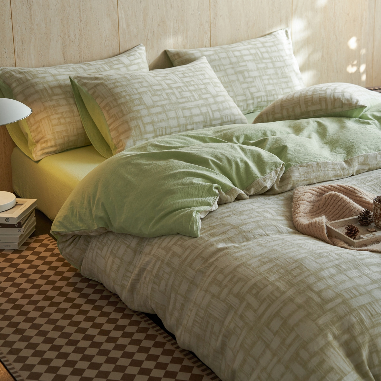 91家纺网 家纺一手货源 找家纺 如一 2026新款色织提花全棉水洗棉纯棉四件套第二批 浮光-绿