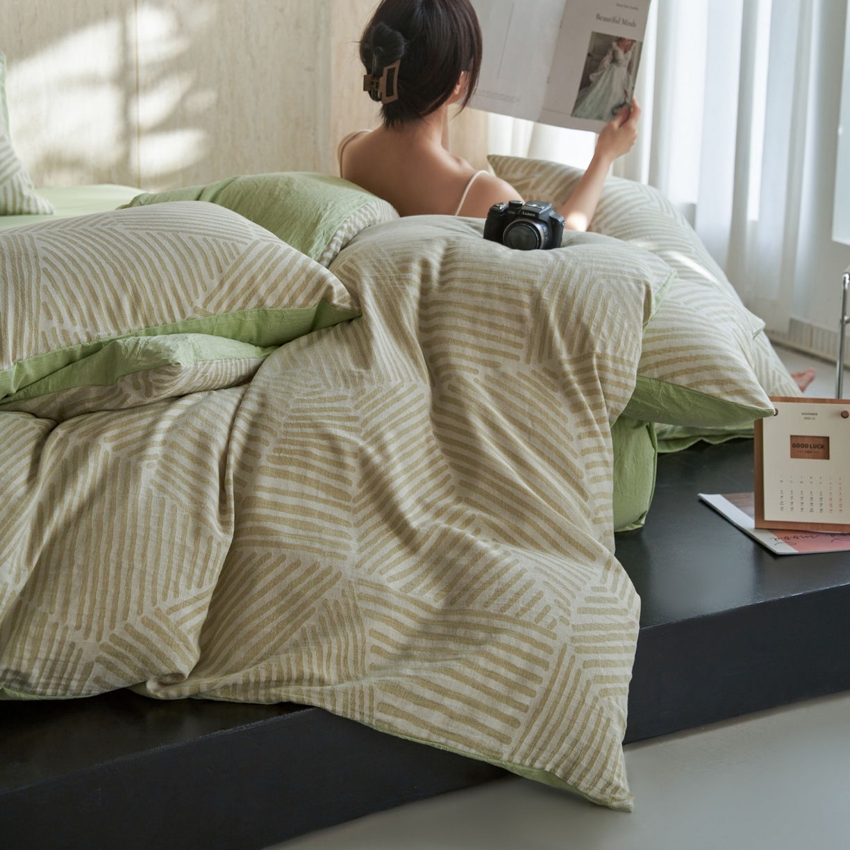 91家纺网 家纺一手货源 找家纺 如一 2026新款色织提花全棉水洗棉纯棉四件套第二批 序章-绿