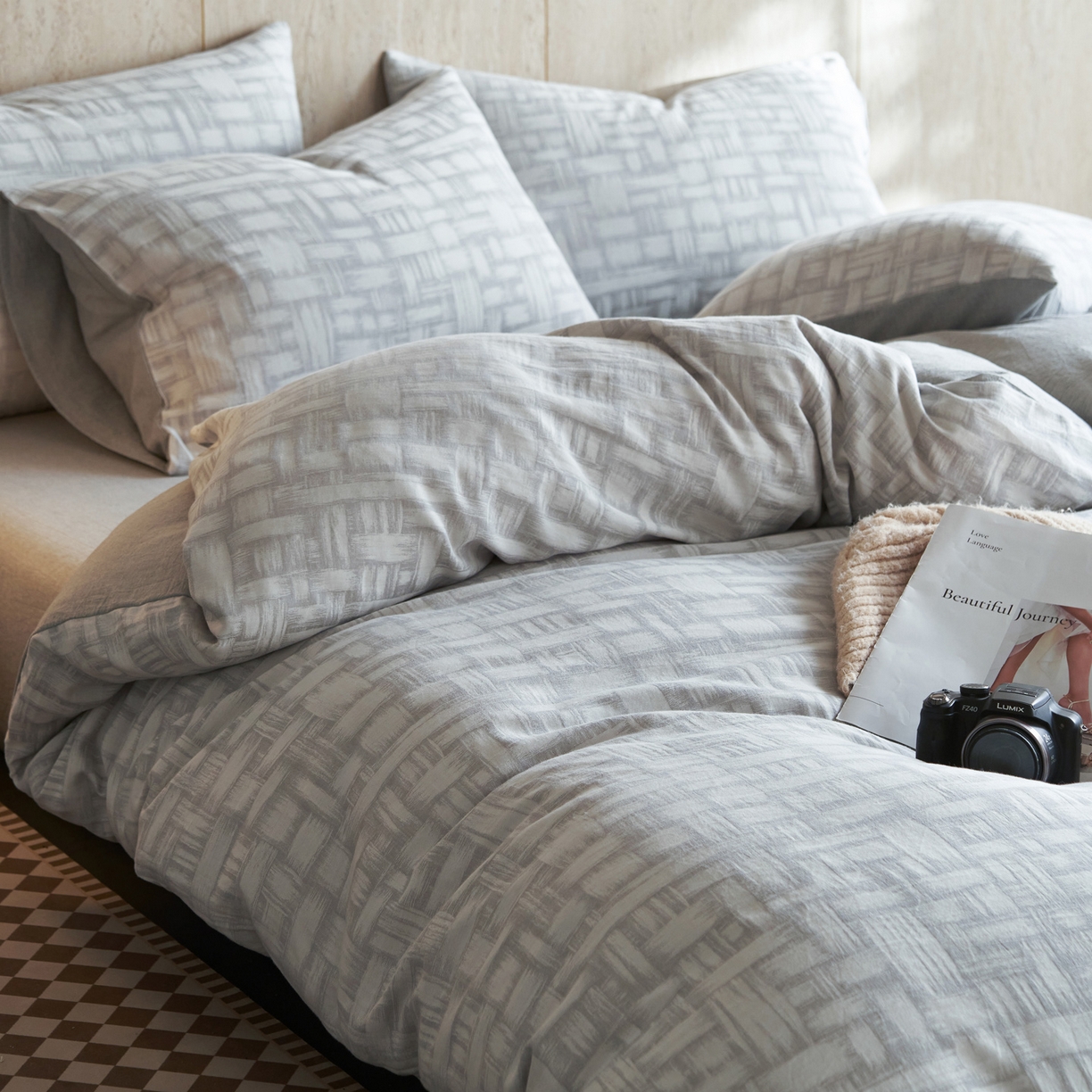 91家纺网 家纺一手货源 找家纺 如一 2026新款色织提花全棉水洗棉纯棉四件套第二批 浮光-灰