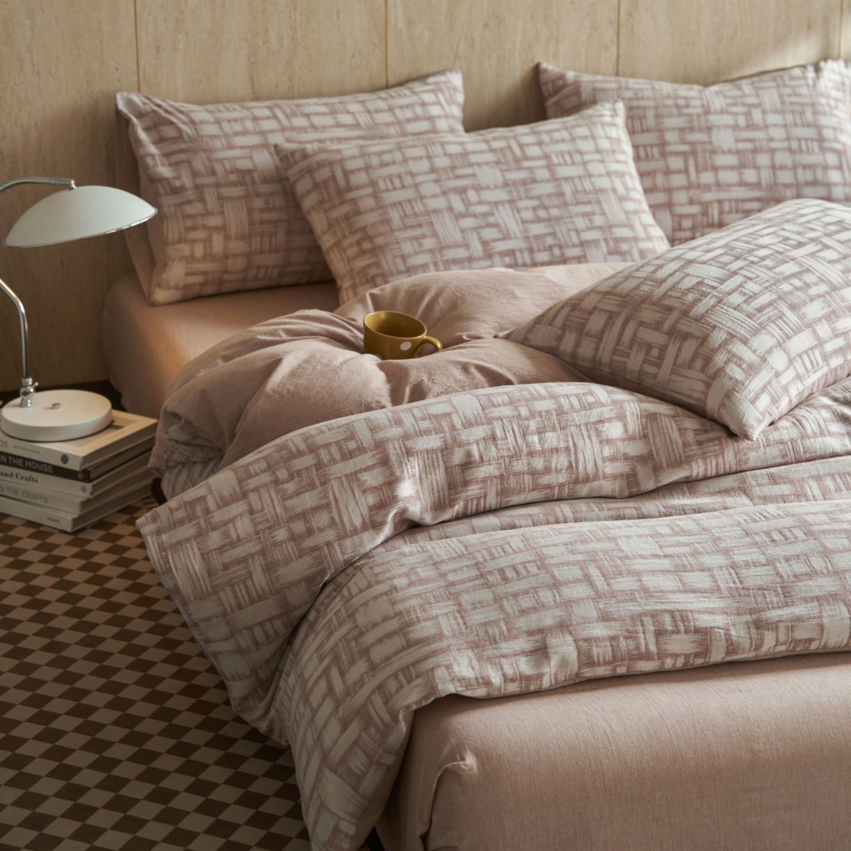 91家纺网 家纺一手货源 找家纺 如一 2026新款色织提花全棉水洗棉纯棉四件套第二批 浮光-咖