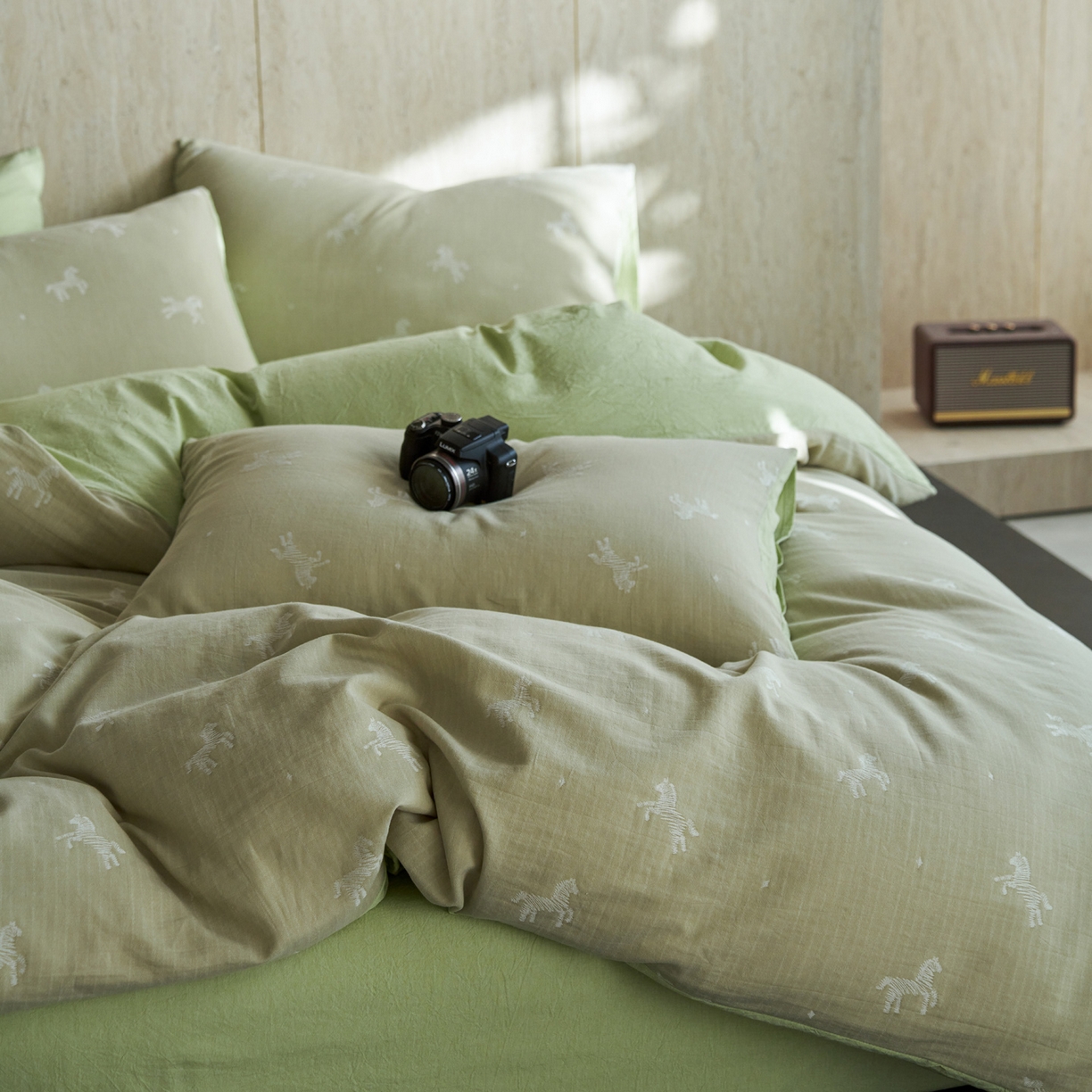 91家纺网 家纺一手货源 找家纺 如一 2026新款色织提花全棉水洗棉纯棉四件套第二批 骏影-绿