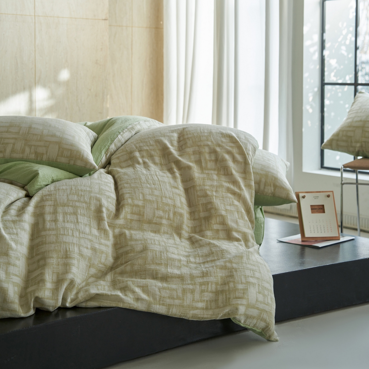 91家纺网 家纺一手货源 找家纺 如一 2026新款色织提花全棉水洗棉纯棉四件套第二批 浮光-绿