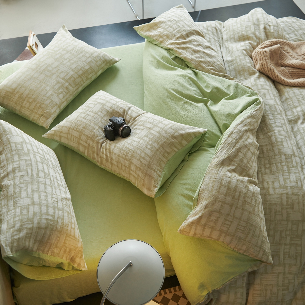 91家纺网 家纺一手货源 找家纺 如一 2026新款色织提花全棉水洗棉纯棉四件套第二批 浮光-绿