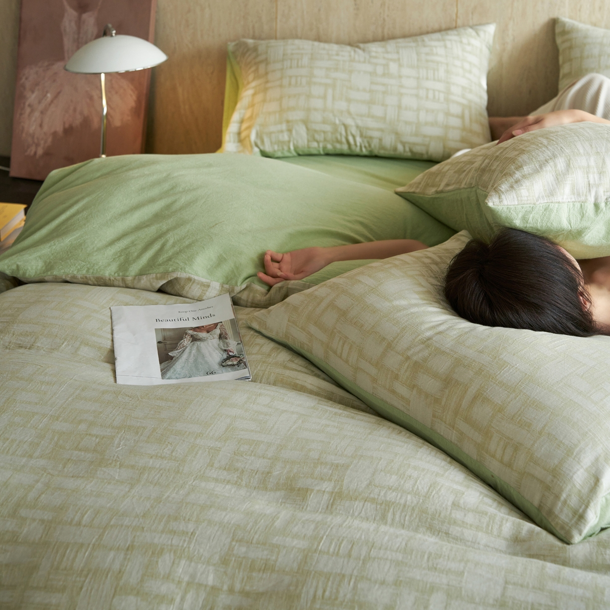 91家纺网 家纺一手货源 找家纺 如一 2026新款色织提花全棉水洗棉纯棉四件套第二批 浮光-绿