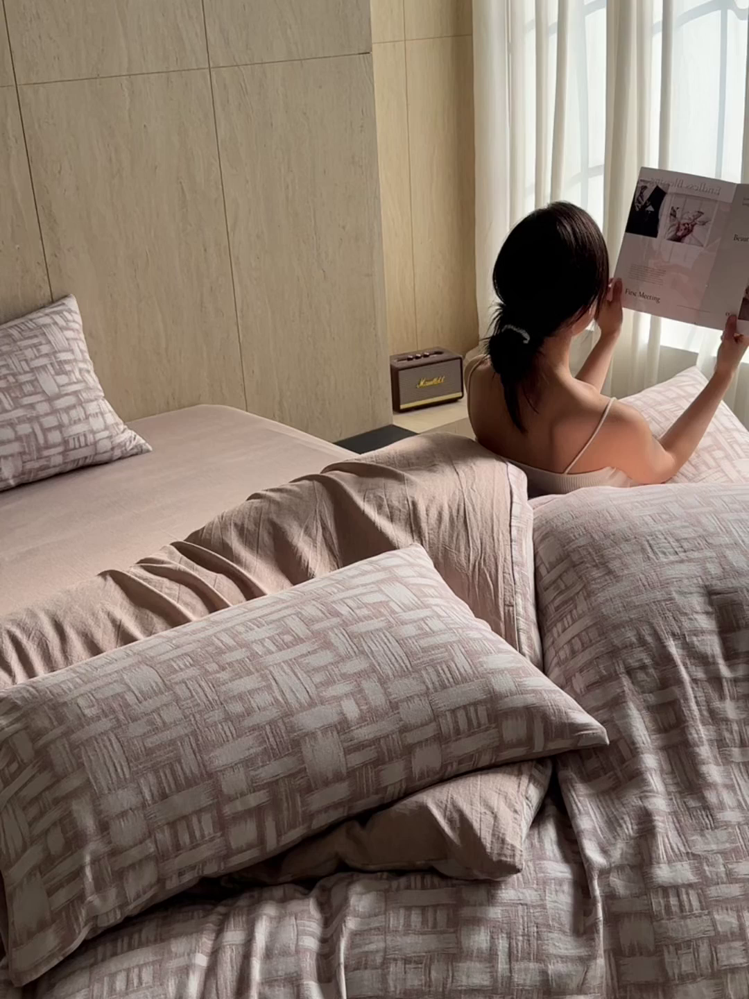 91家纺网 家纺一手货源 找家纺 如一 2026新款色织提花全棉水洗棉纯棉四件套第二批 浮光-粉