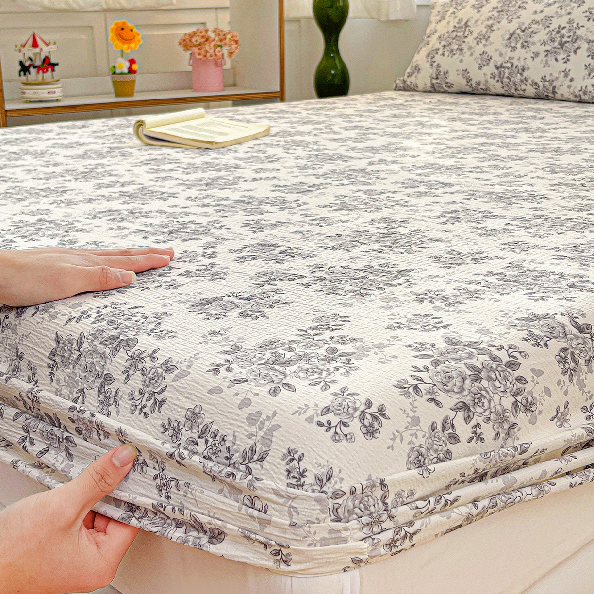 91家纺网 家纺一手货源 找家纺 仟人梦 2026新款云感双层纱印花单床笠床笠单件 蓝黛