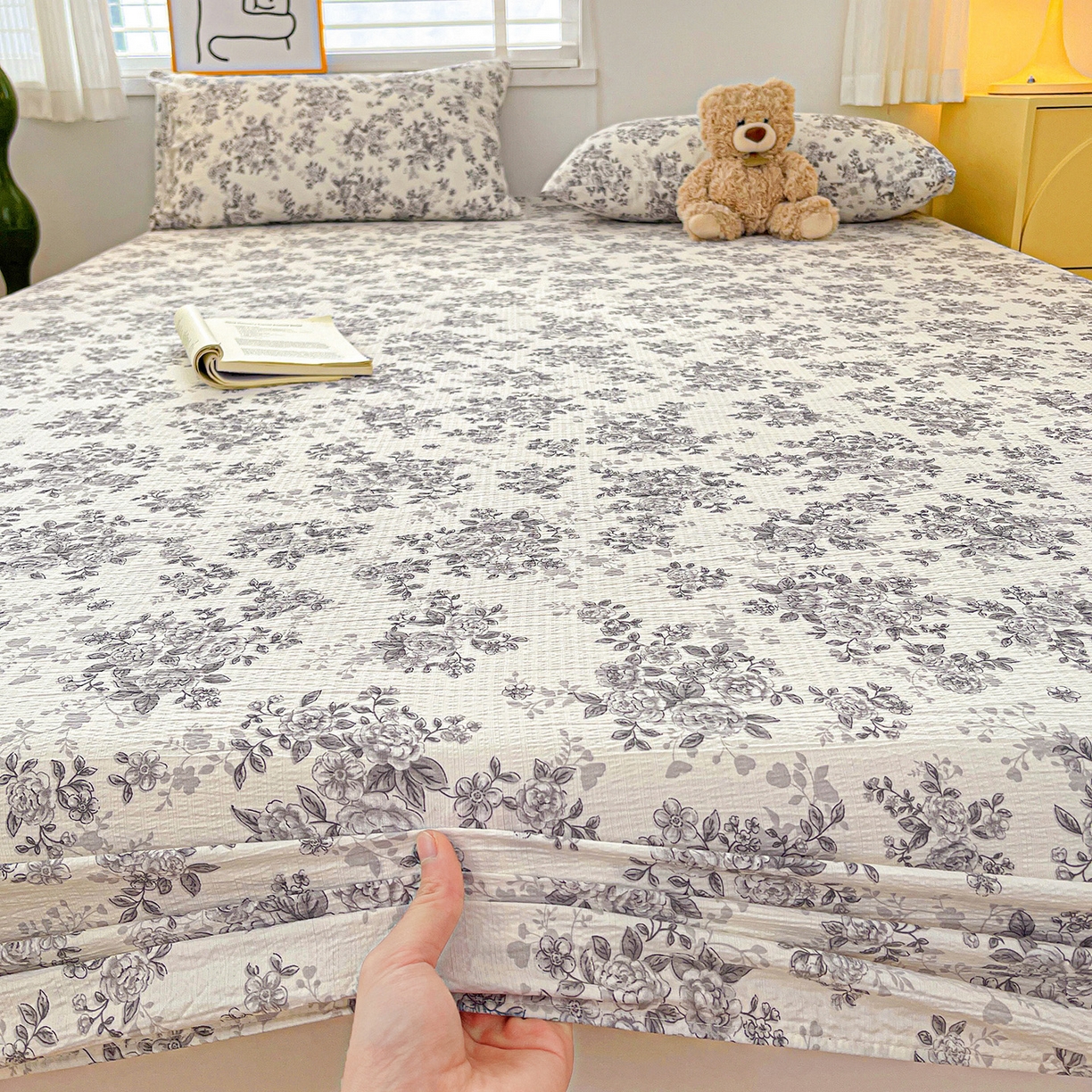 91家纺网 家纺一手货源 找家纺 仟人梦 2026新款云感双层纱印花单床笠床笠单件 蓝黛