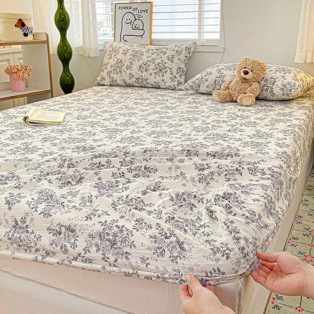 91家纺网 家纺一手货源 找家纺 仟人梦 2026新款云感双层纱印花单床笠床笠单件 蓝黛