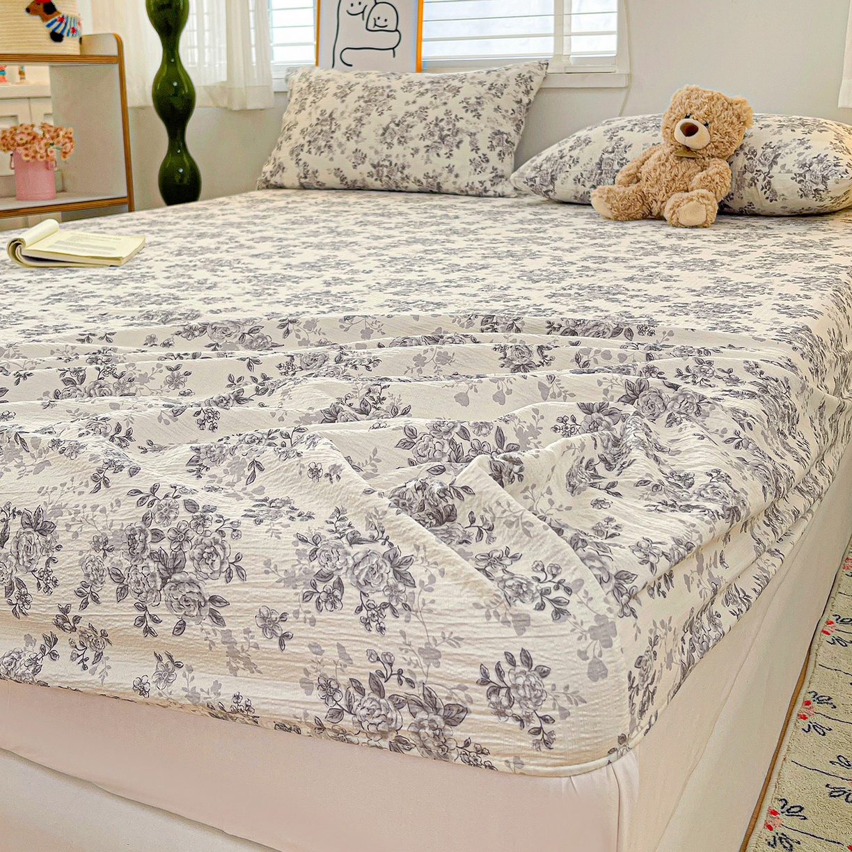 91家纺网 家纺一手货源 找家纺 仟人梦 2026新款云感双层纱印花单床笠床笠单件 蓝黛