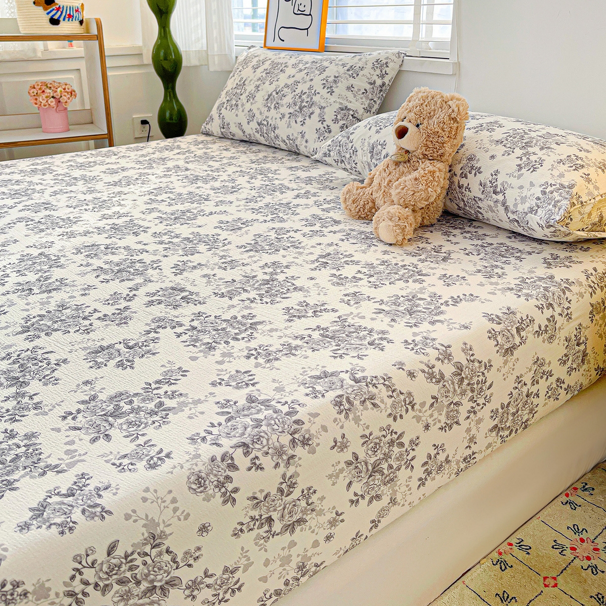 91家纺网 家纺一手货源 找家纺 仟人梦 2026新款云感双层纱印花单床笠床笠单件 蓝黛