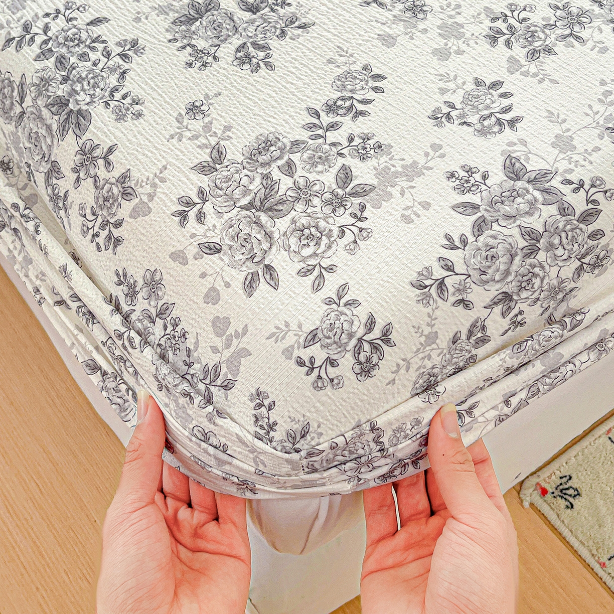 91家纺网 家纺一手货源 找家纺 仟人梦 2026新款云感双层纱印花单床笠床笠单件 蓝黛