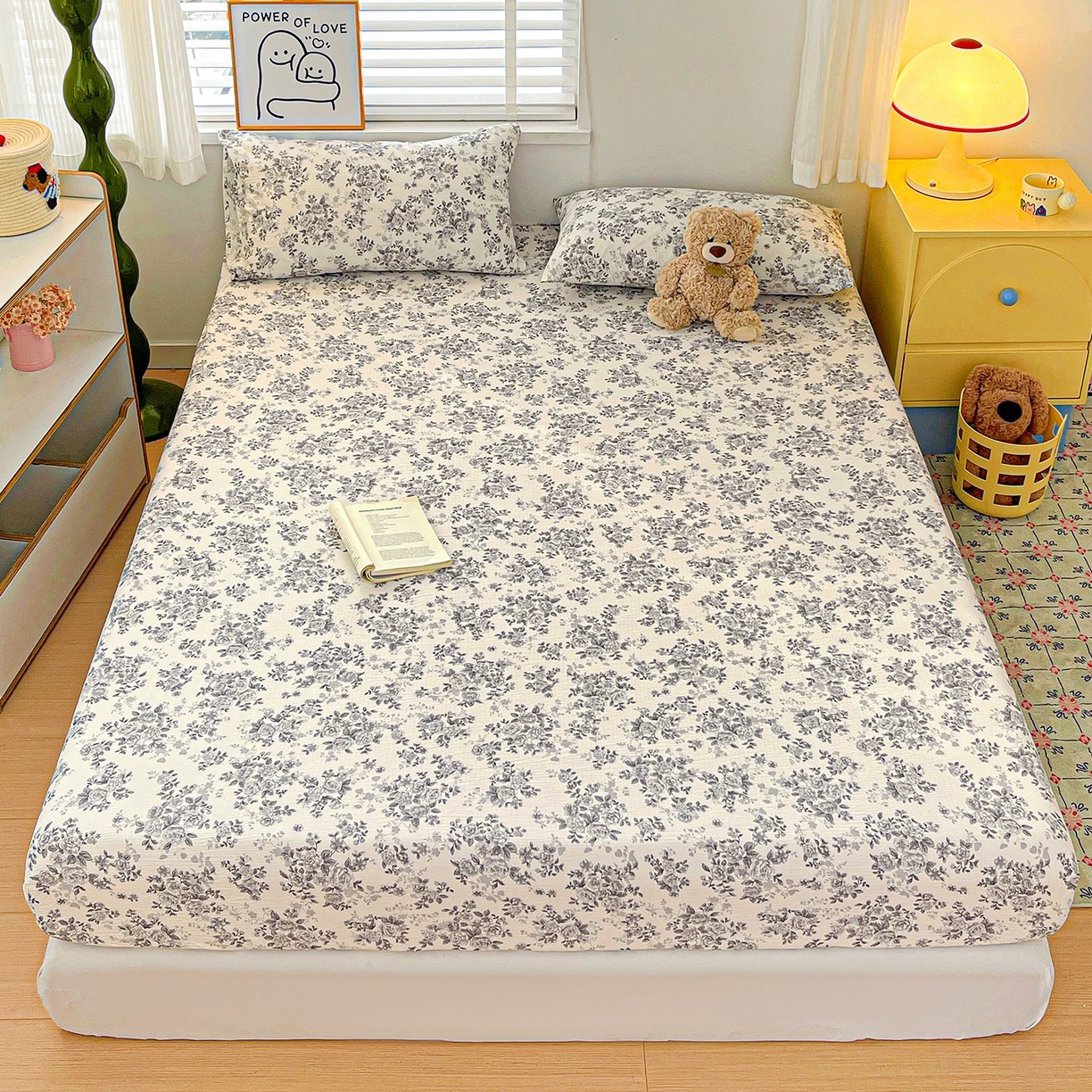 91家纺网 家纺一手货源 找家纺 仟人梦 2026新款云感双层纱印花单床笠床笠单件 蓝黛