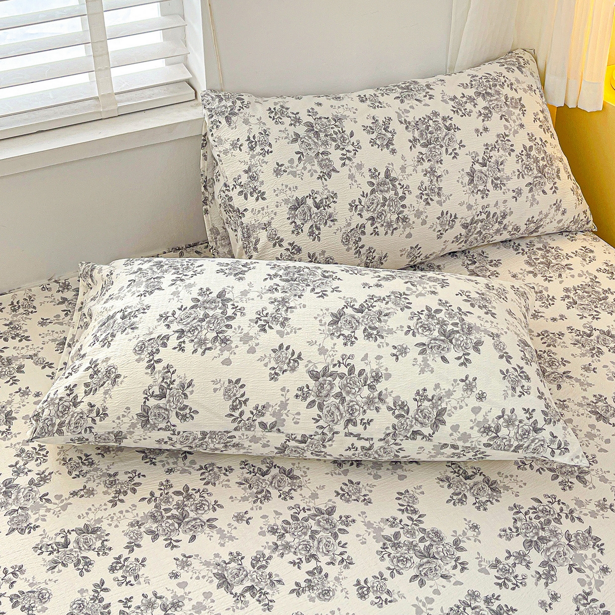 91家纺网 家纺一手货源 找家纺 仟人梦 2026新款云感双层纱印花单床笠床笠单件 蓝黛