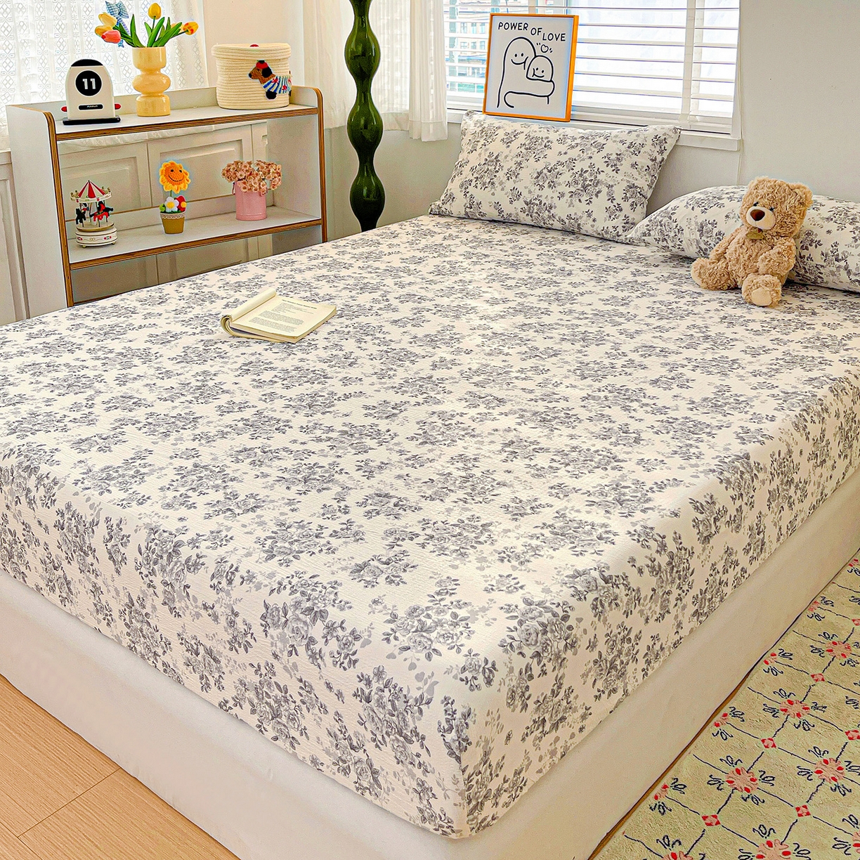 91家纺网 家纺一手货源 找家纺 仟人梦 2026新款云感双层纱印花单床笠床笠单件 蓝黛