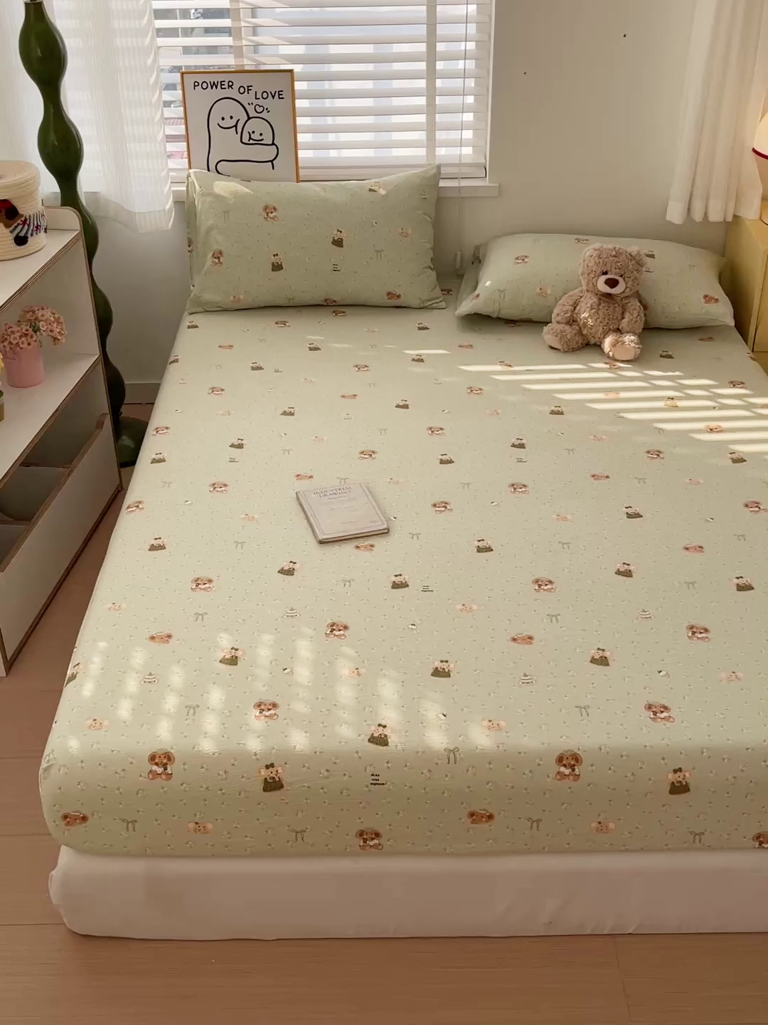 91家纺网 家纺一手货源 找家纺 仟人梦 2026新款云感双层纱印花单床笠床笠单件 绿色泡泡